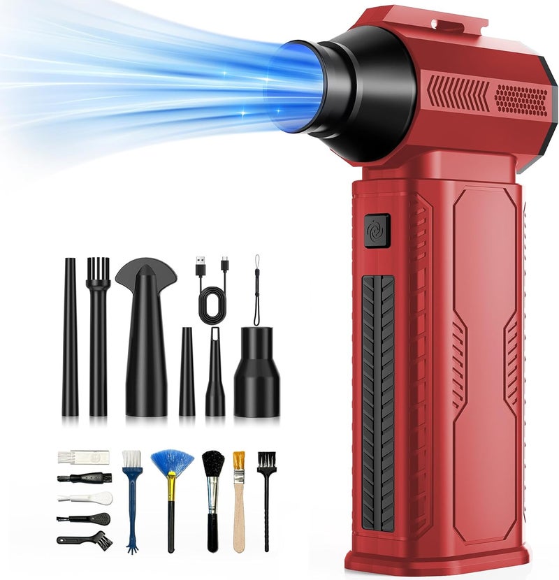 ZOAIVR Compressed Air Duster, 130,000RPM Ultra-Powerful Cordless Electric Air Duster with 8000mAh Rechargeable Battery, 4-Gear Adjustable Air Blower for Keyboard, Computer, Car, Home Cleaning - Red - Image 1